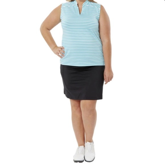 NWT Fairways Golf Top Size XL Sleeveless Split Collar Teal/White Stripe Deluxdri - Picture 3 of 12